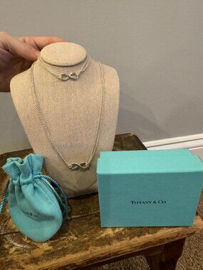 Tiffany&Co Sterling Silver Infinity Double Chain Necklace and Bracelet